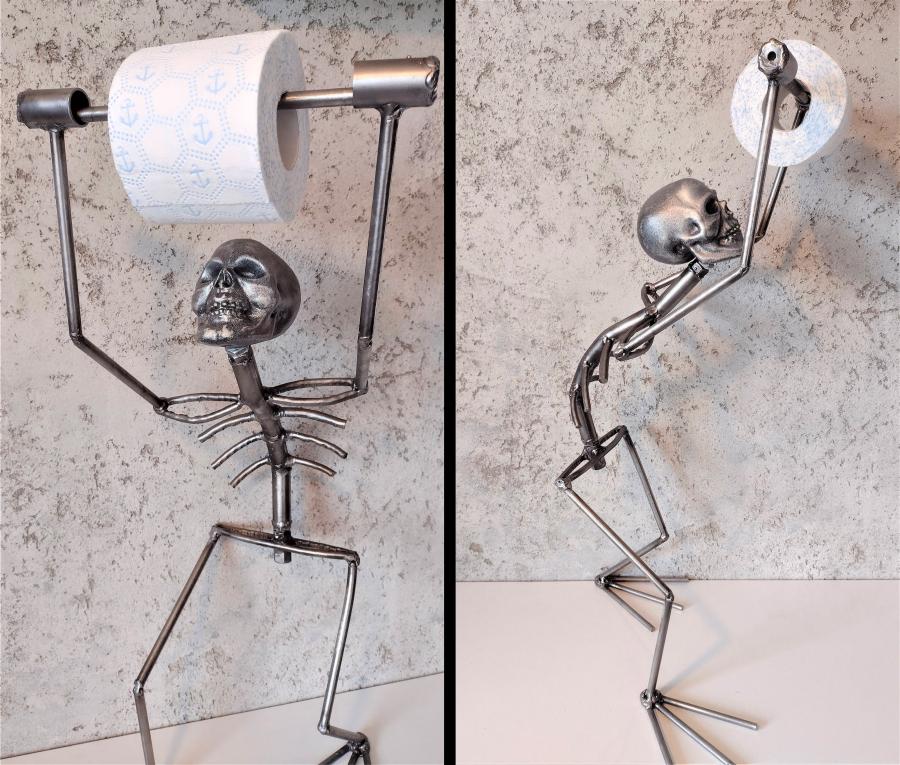Creepy Metal Skeleton Toilet Paper Holder - your butt napkins my lord