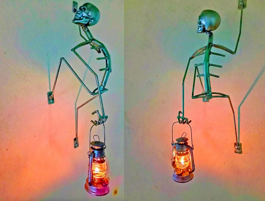 Creepy Metal Skeleton Toilet Paper Holder - your butt napkins my lord