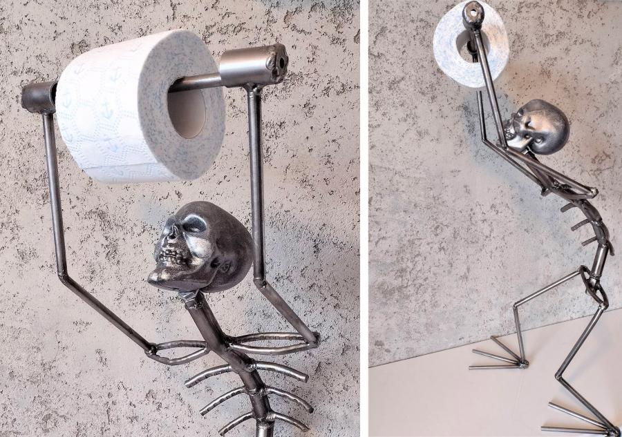 Creepy Metal Skeleton Toilet Paper Holder - your butt napkins my lord