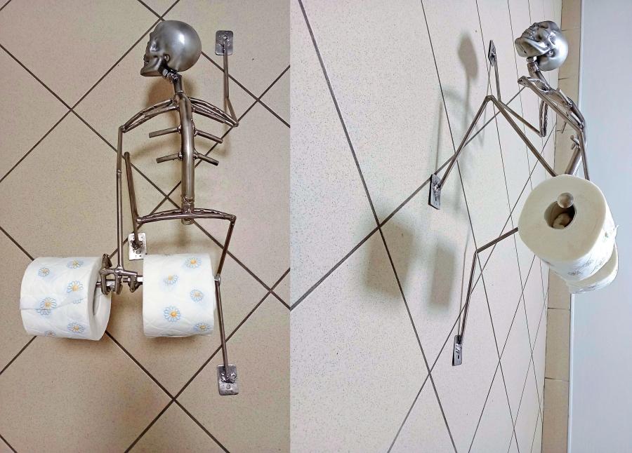 Creepy Metal Skeleton Toilet Paper Holder - your butt napkins my lord