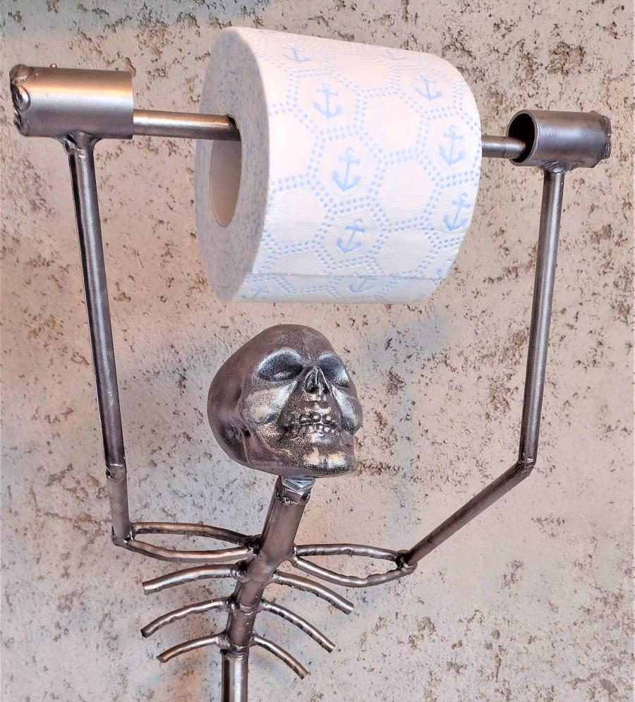 Creepy Metal Skeleton Toilet Paper Holder - your butt napkins my lord