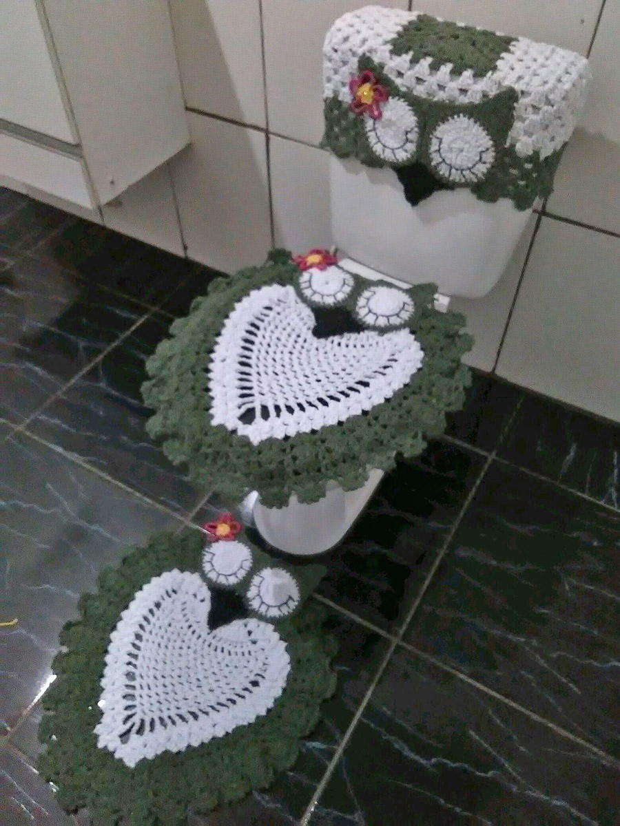 Crochet Owl Bathroom Set - Crochet Toilet Cover Set Shaped Like Owl