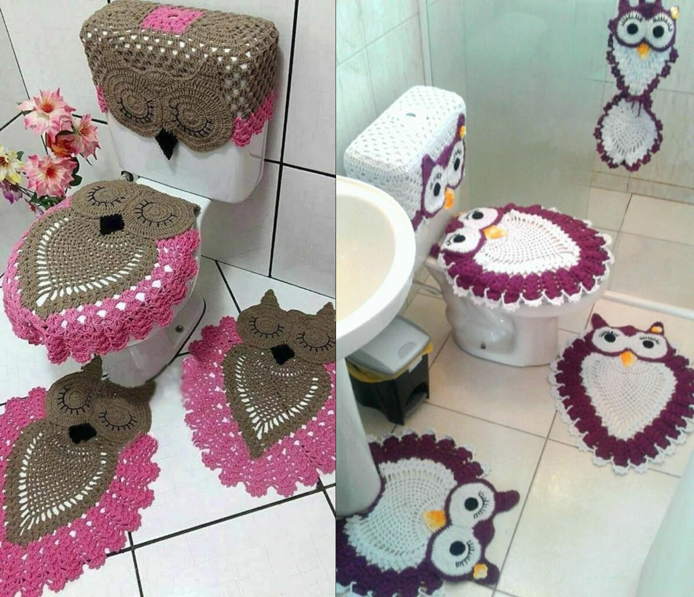 Crochet Owl Bathroom Set - Crochet Toilet Cover Set Shaped Like Owl