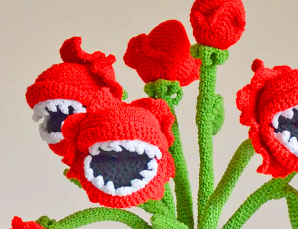 Crochet Piranha Plants Eating Mario