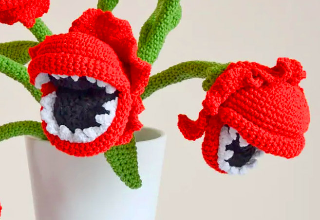 Crochet Piranha Plants Eating Mario
