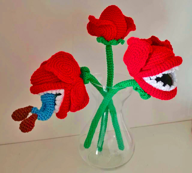 Crochet Piranha Plants Eating Mario