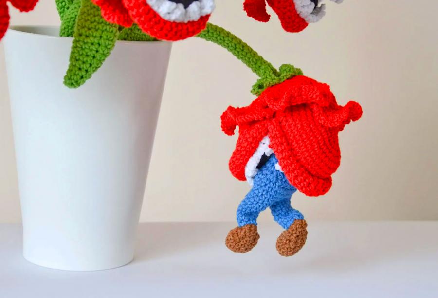 Crochet Piranha Plants Eating Mario