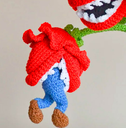 Crochet Piranha Plants Eating Mario