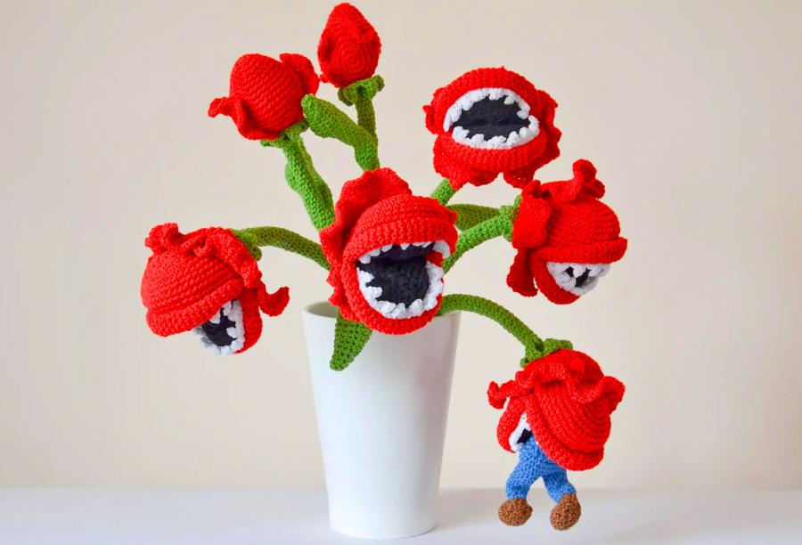 Crochet Piranha Plants Eating Mario