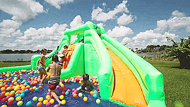 Crocodile Isle Inflatable water Park with Dual Slides - Giant Inflatable backyard water park - Ball pit water toy