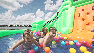 Crocodile Isle Inflatable water Park with Dual Slides - Giant Inflatable backyard water park - Ball pit water toy