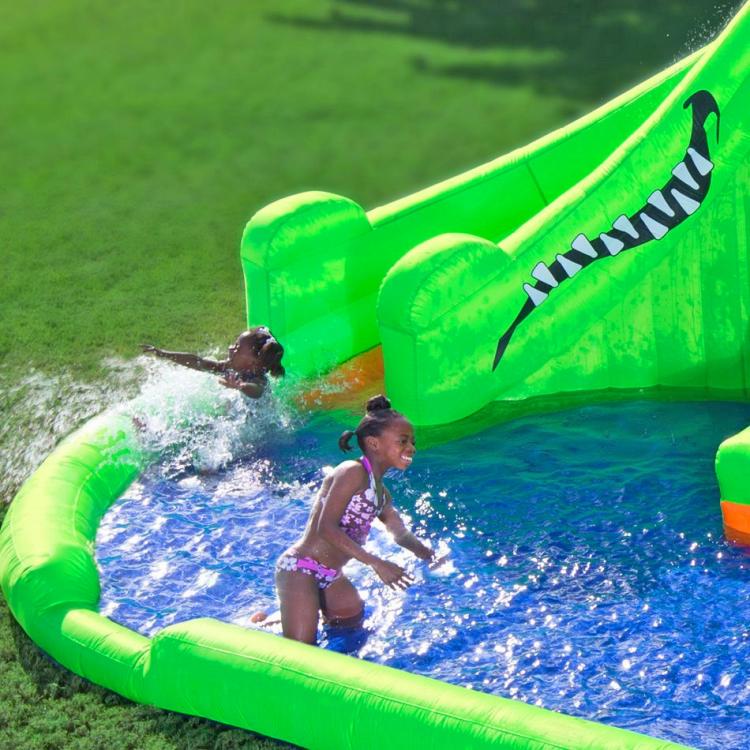 Crocodile Isle Inflatable water Park with Dual Slides - Giant Inflatable backyard water park - Ball pit water toy