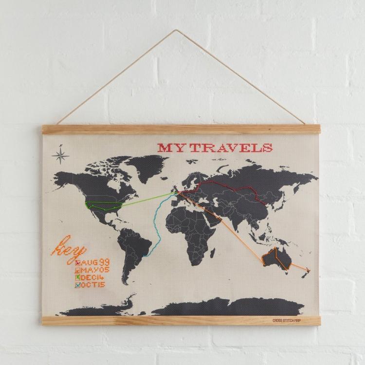 Cross Stitch Map - Cross-stitch travel map - Record your travels on a map with thread and needle