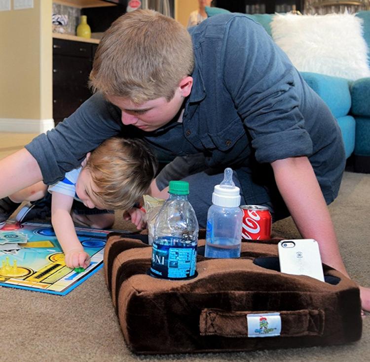 Cup Cozy Pillow - Flat foam pillow securely holds drinks and snacks on your couch - Couch drink holder
