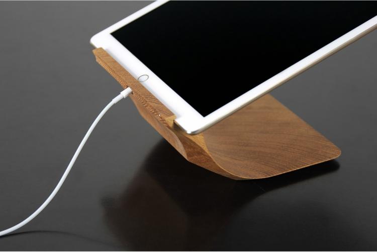 Classy Curved Wooden iPad Stand With 3 Different Viewing Angles
