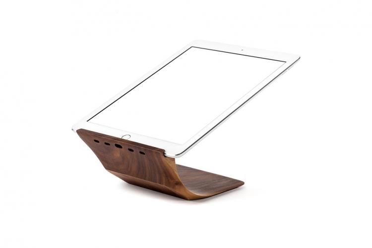 Classy Curved Wooden iPad Stand With 3 Different Viewing Angles