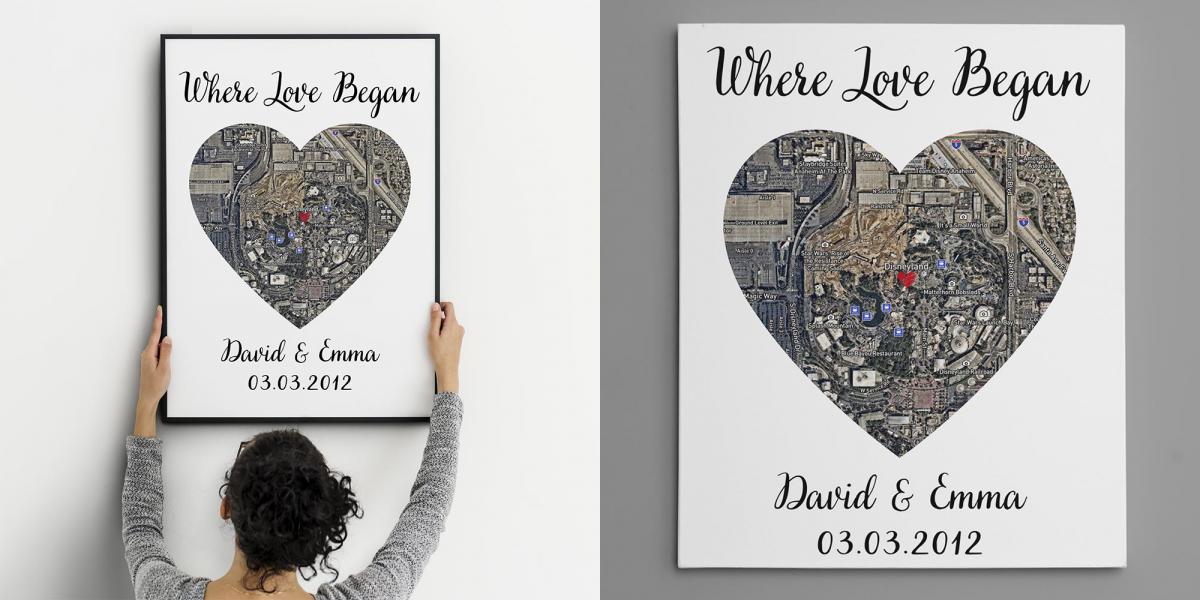 Custom Heart Shaped Map Prints Let You Track How Your Relationship - hello, will you, i do custom canvas anniversary gift prints