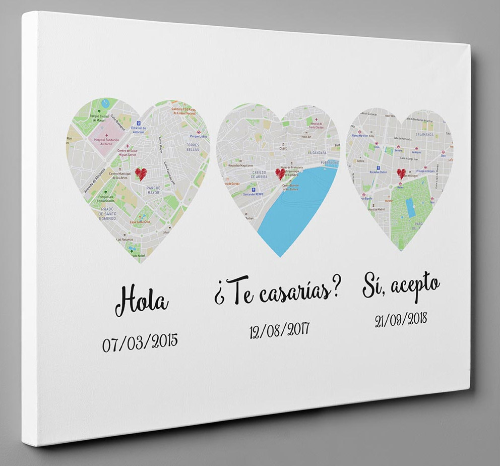 Custom Heart Shaped Map Prints Let You Track How Your Relationship - hello, will you, i do custom canvas anniversary gift prints
