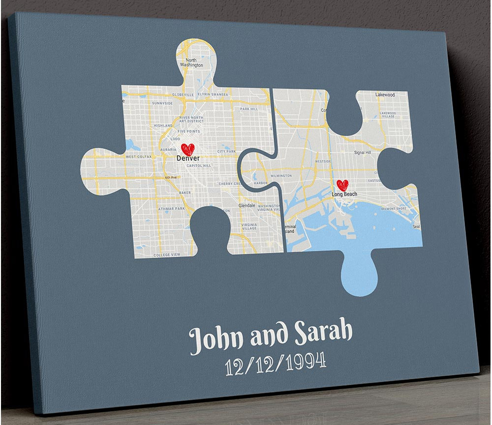 Custom Heart Shaped Map Prints Let You Track How Your Relationship - hello, will you, i do custom canvas anniversary gift prints