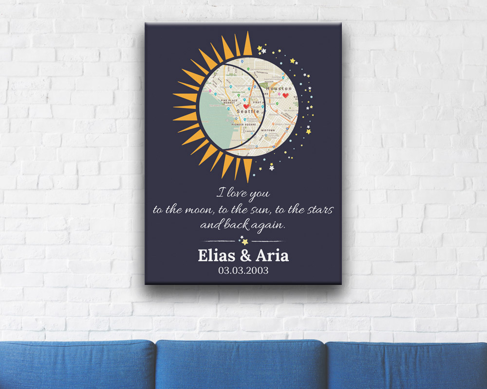 Custom Heart Shaped Map Prints Let You Track How Your Relationship - hello, will you, i do custom canvas anniversary gift prints