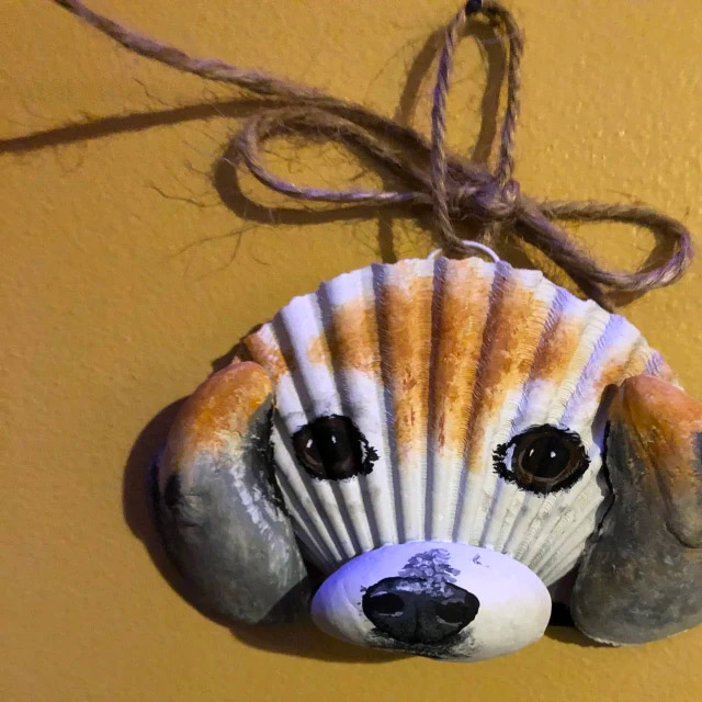 Custom Seashell Dog Portraits - Dog ornament made from beach shells
