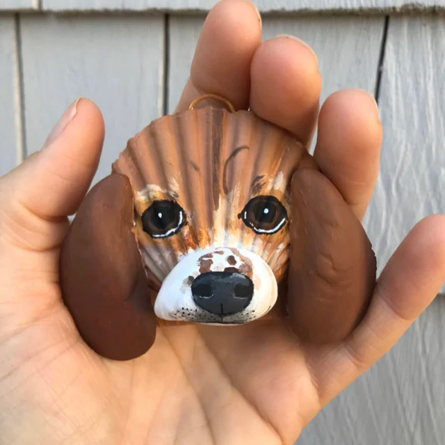 Custom Seashell Dog Portraits - Dog ornament made from beach shells