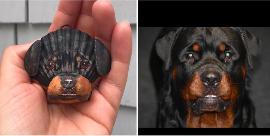 Custom Seashell Dog Portraits - Dog ornament made from beach shells