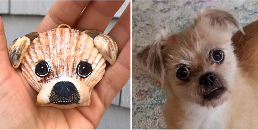 Custom Seashell Dog Portraits - Dog ornament made from beach shells