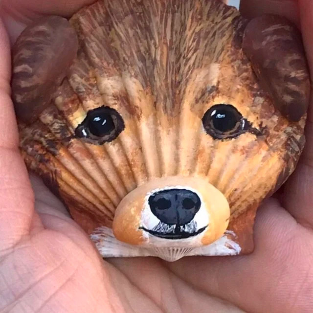 Custom Seashell Dog Portraits - Dog ornament made from beach shells