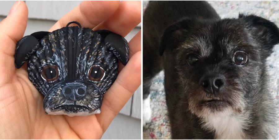 Custom Seashell Dog Portraits - Dog ornament made from beach shells