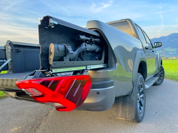 Custom pullout taillight storage drawers for drinks and guns
