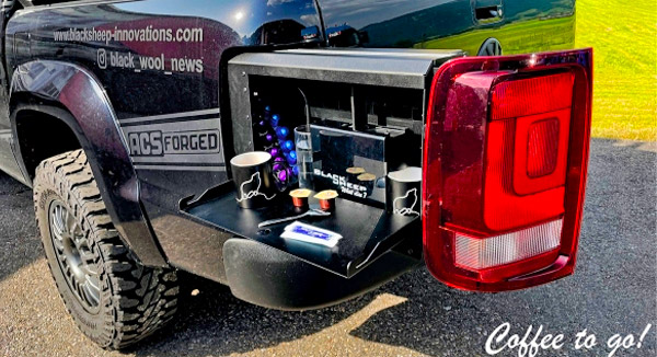 Custom pullout taillight storage drawers for drinks and guns