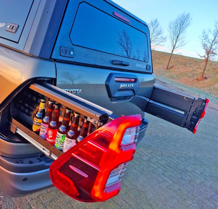 Custom pullout taillight storage drawers for drinks and guns