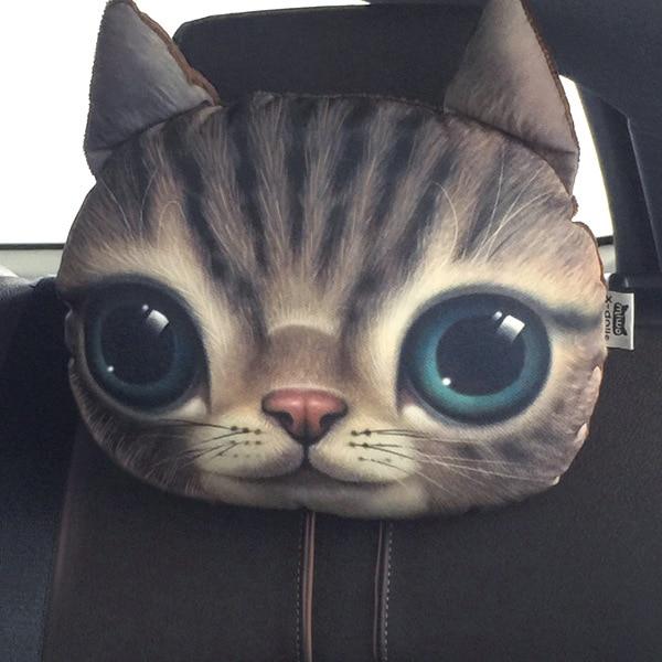Cute Cat and Dog Head Car Seat Pillows