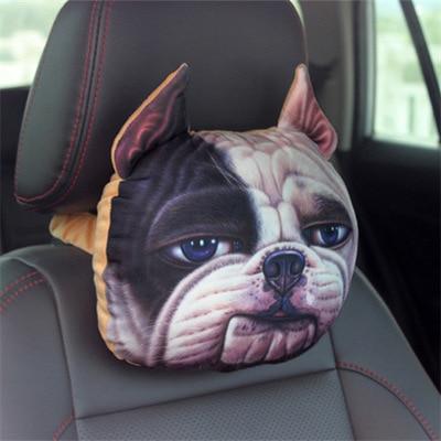 Cute Cat and Dog Head Car Seat Pillows - Bulldog car seat pillow