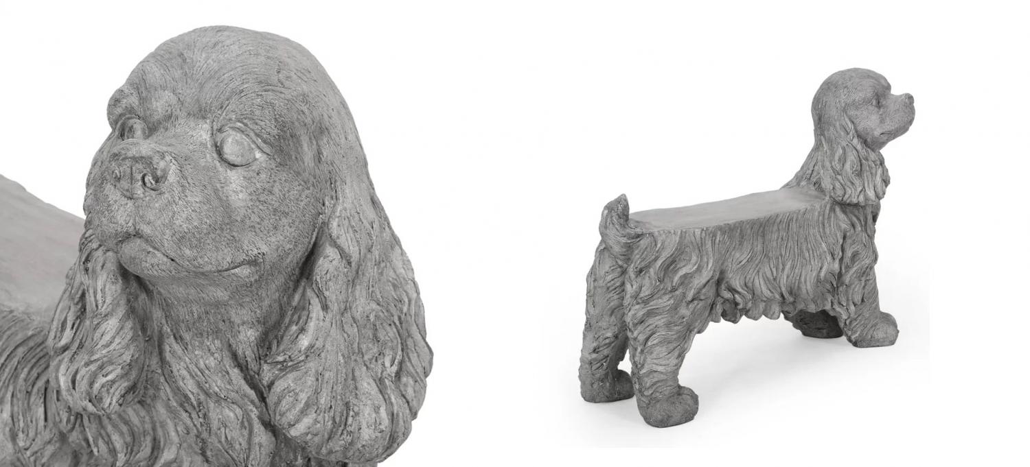 Cocker Spaniel Dog Garden Bench Statue - Stone Cocker Spaniel Outdoor Bench
