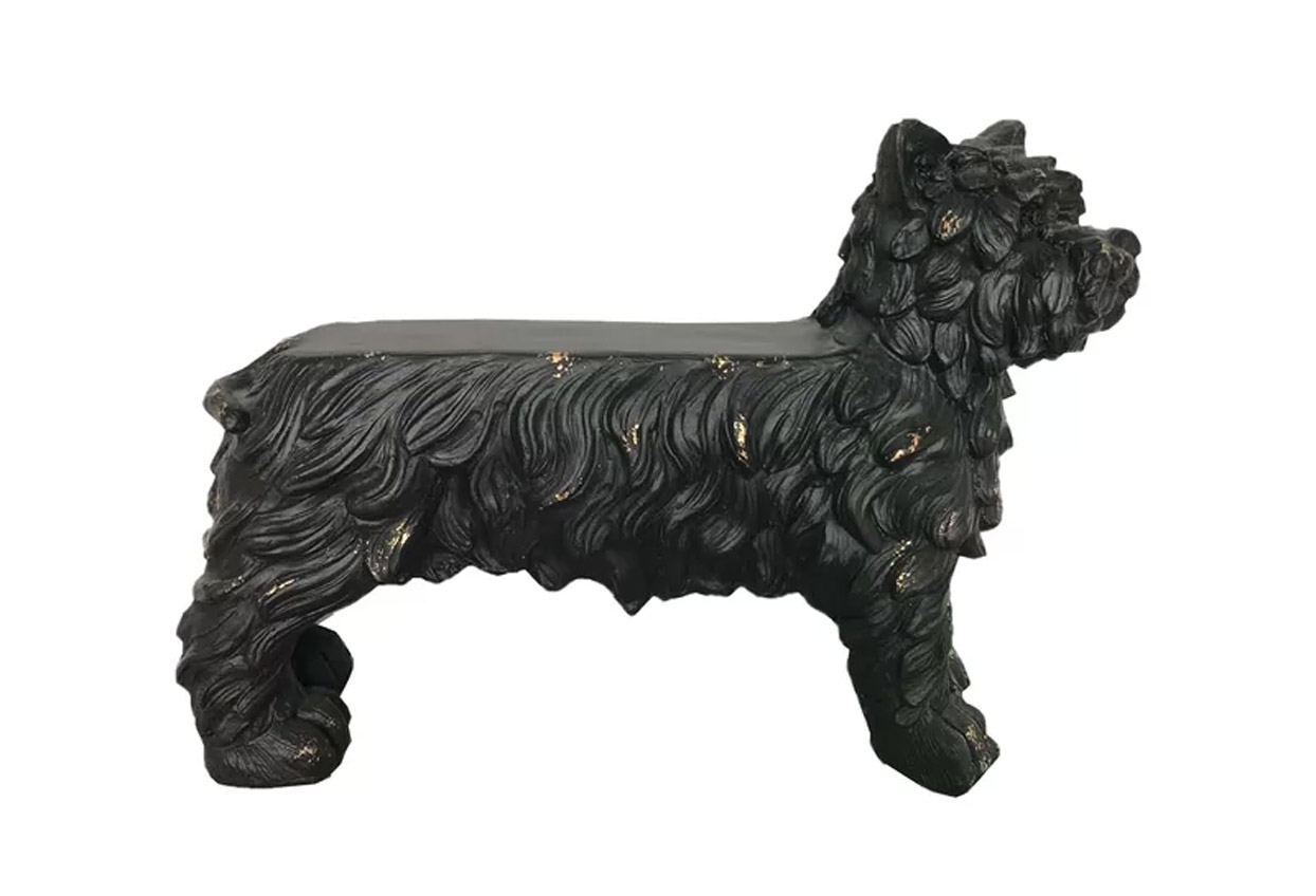 Scotty Dog Garden Bench Statue - Stone Scotty Dog Outdoor Bench