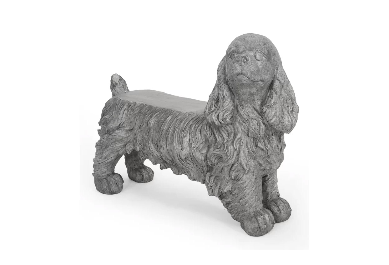 Cocker Spaniel Dog Garden Bench Statue - Stone Cocker Spaniel Outdoor Bench