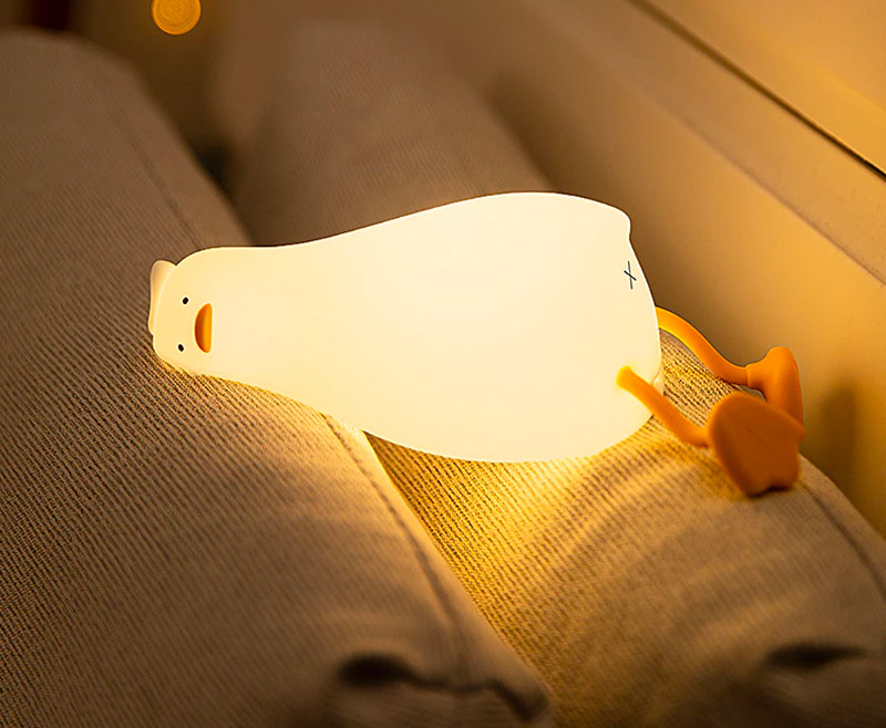 Funny defeated duck lying on stomach night-light - duck in existential crisis lamp