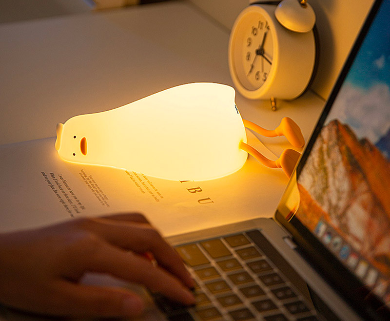 Funny defeated duck lying on stomach night-light - duck in existential crisis lamp