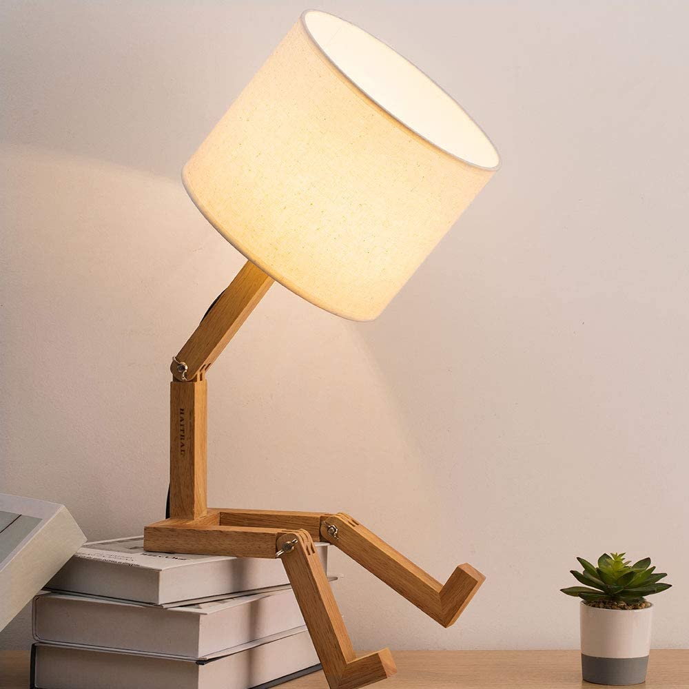 Depressed Lamp - Sad man adjustable wooden lamp - Adjustable legs lamp