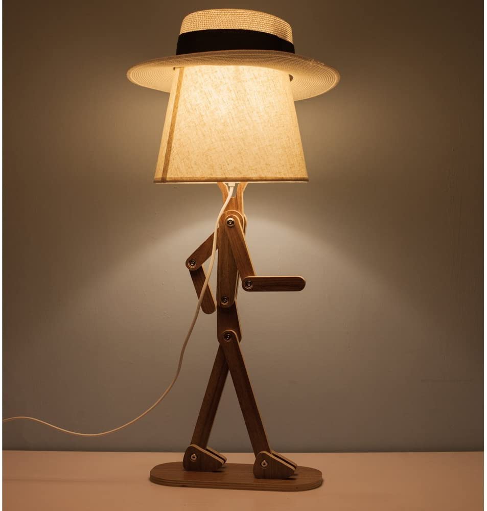 Depressed Lamp - Sad man adjustable wooden lamp - Adjustable legs lamp