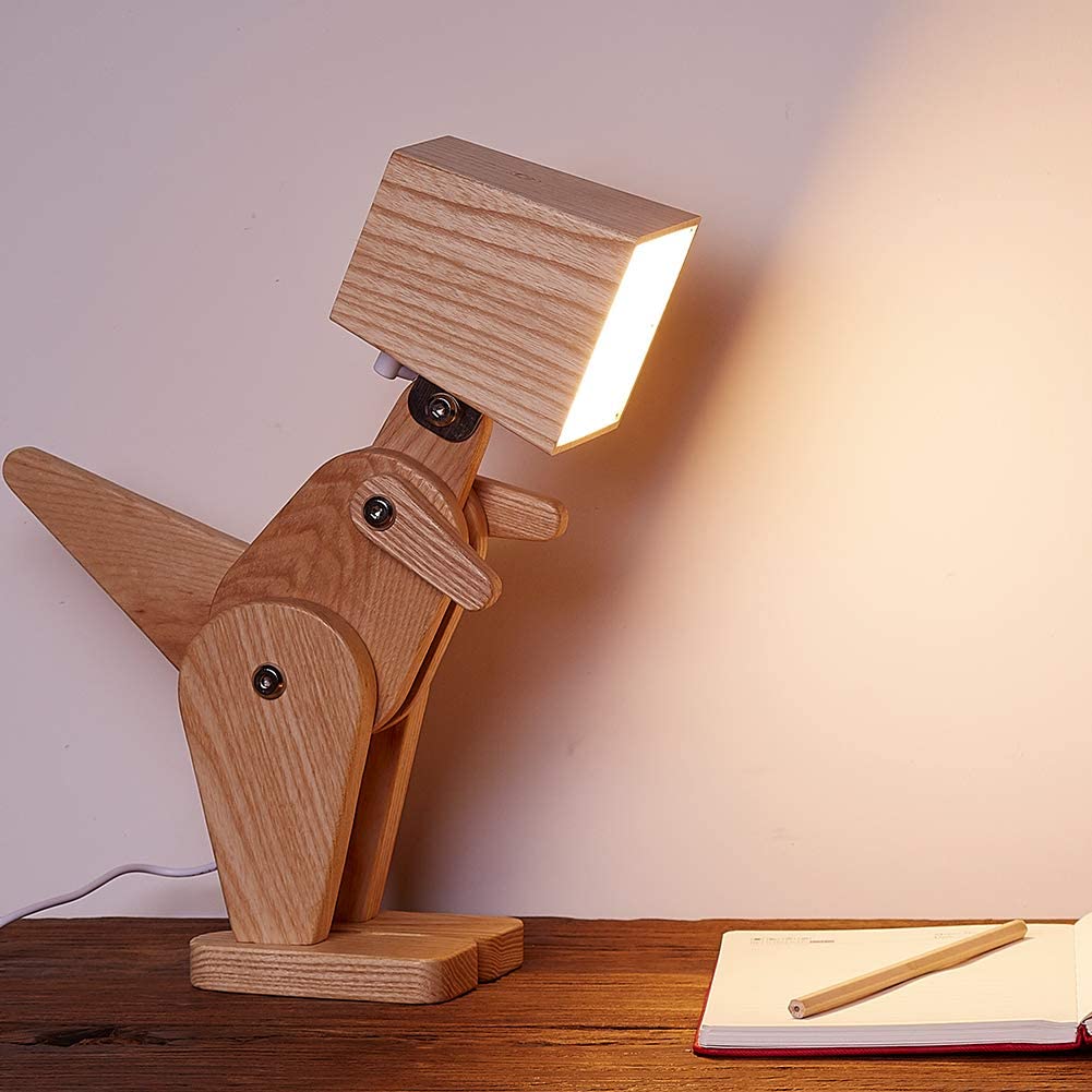 Dinosaur Lamp - Dinosaur adjustable wooden lamp - Adjustable legs dinosaur lamp