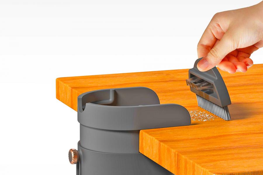 Clamp Basket - Desk Mounted Crumb Bin With Mini Sweeper and Pencil Sharpener