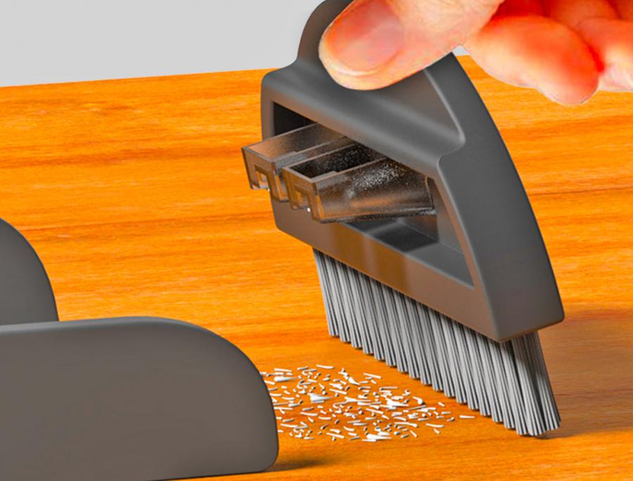 Clamp Basket - Desk Mounted Crumb Bin With Mini Sweeper and Pencil Sharpener