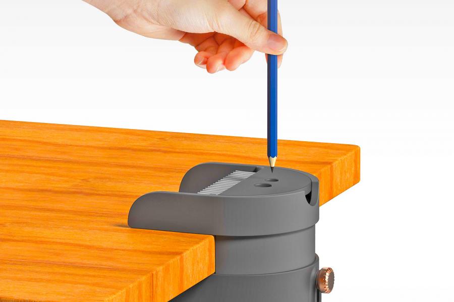 Clamp Basket - Desk Mounted Crumb Bin With Mini Sweeper and Pencil Sharpener