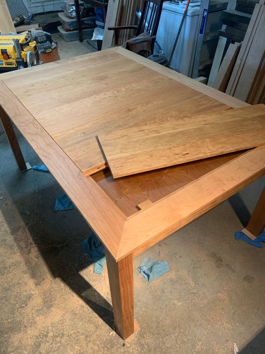 Dining Table Has a Hidden Game/Puzzle Compartment Under The Surface - Wooden custom dining table with puzzle or board game area