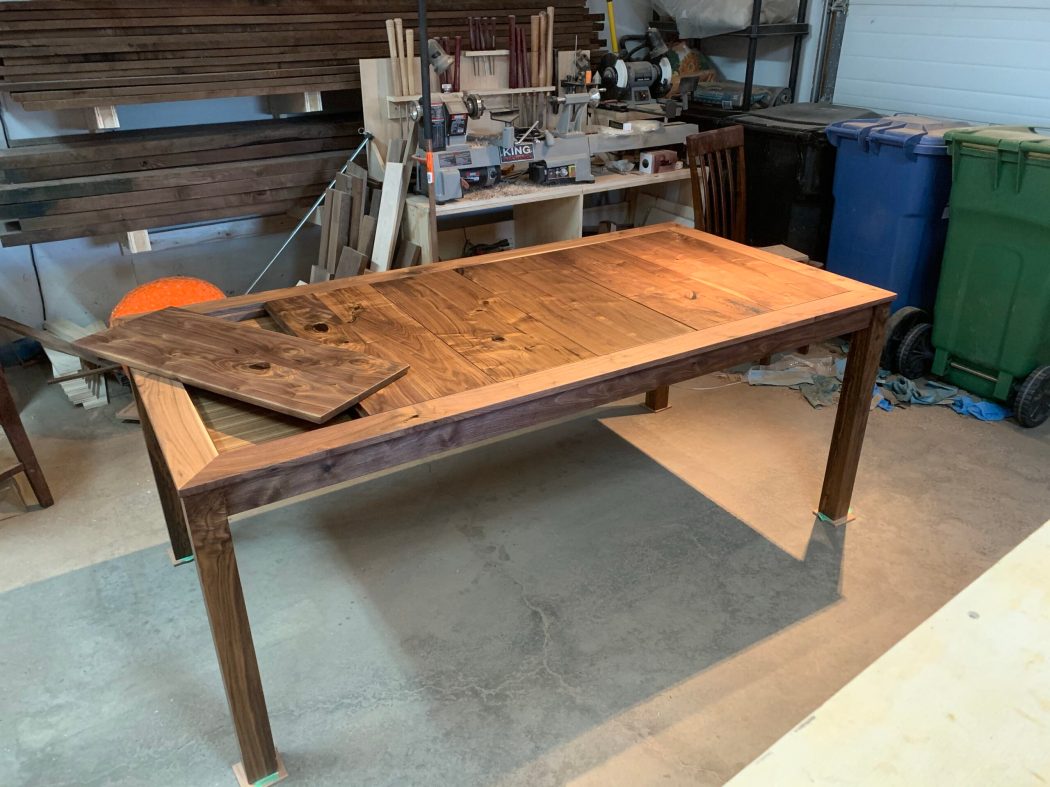 Dining Table Has a Hidden Game/Puzzle Compartment Under The Surface - Wooden custom dining table with puzzle or board game area