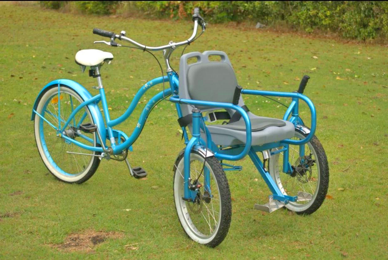 Bike Chair - Disabled bicycle helps handicapped go for bike ride - Front passenger disabled tricycle