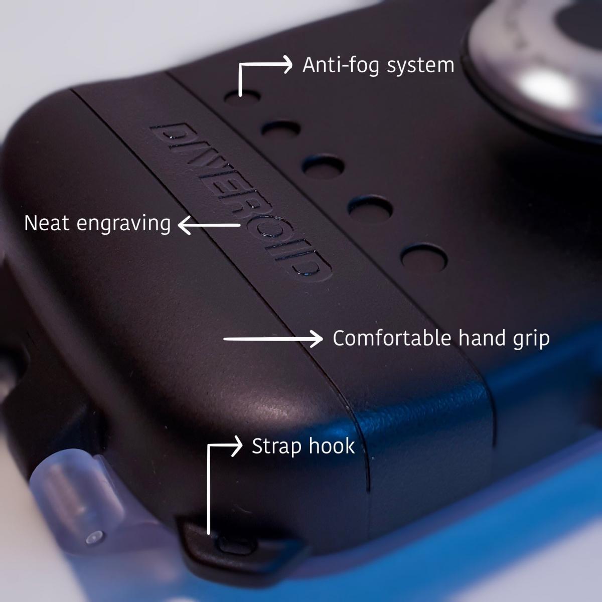 Diveroid all-in-one scuba diving computer, sensor, logbook, and underwater camera